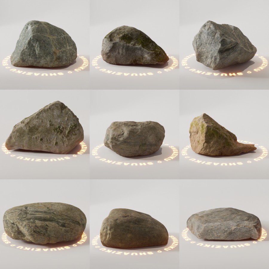 D5渲染器室外石头岩石模型60个-刷子库