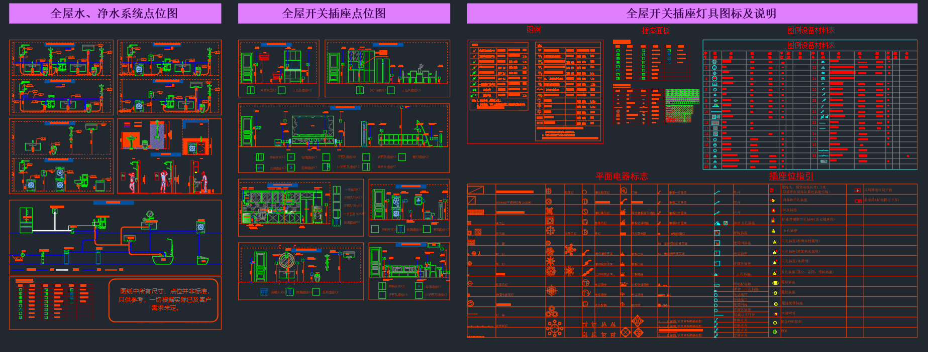 CAD水电点位布局及开关、插座、灯具合集-刷子库