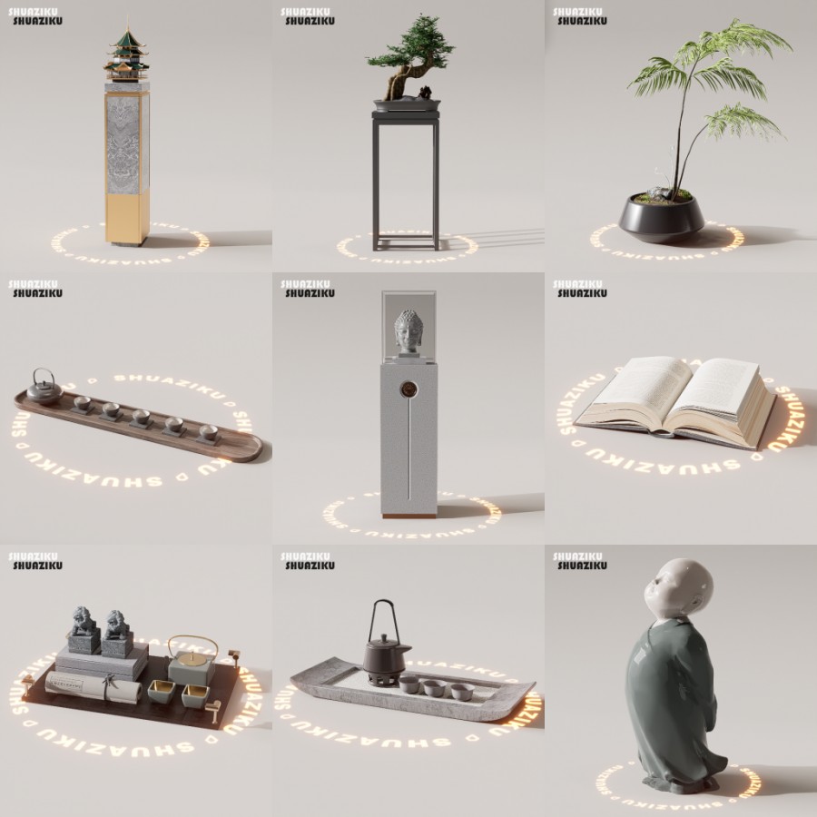 D5渲染器中式摆件饰品17款-刷子库