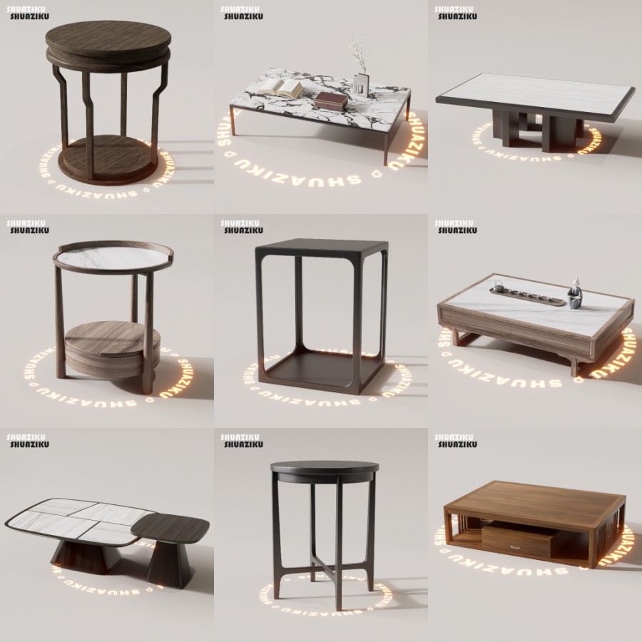 D5渲染器中式边几茶几模型11个-刷子库