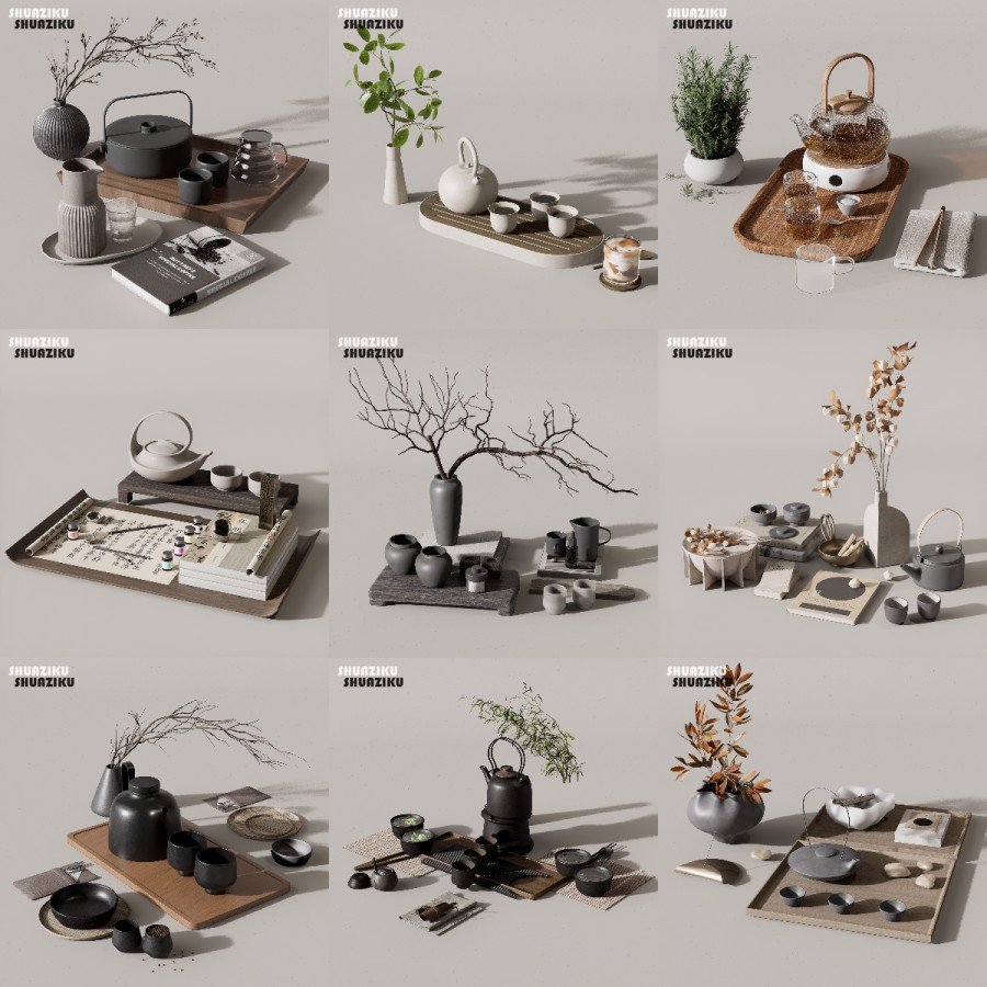 D5渲染器茶具模型10款-刷子库