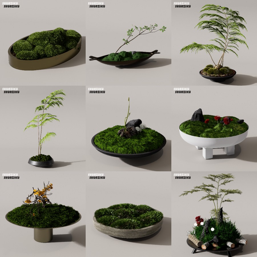 D5渲染器苔藓小品摆件模型29个-刷子库